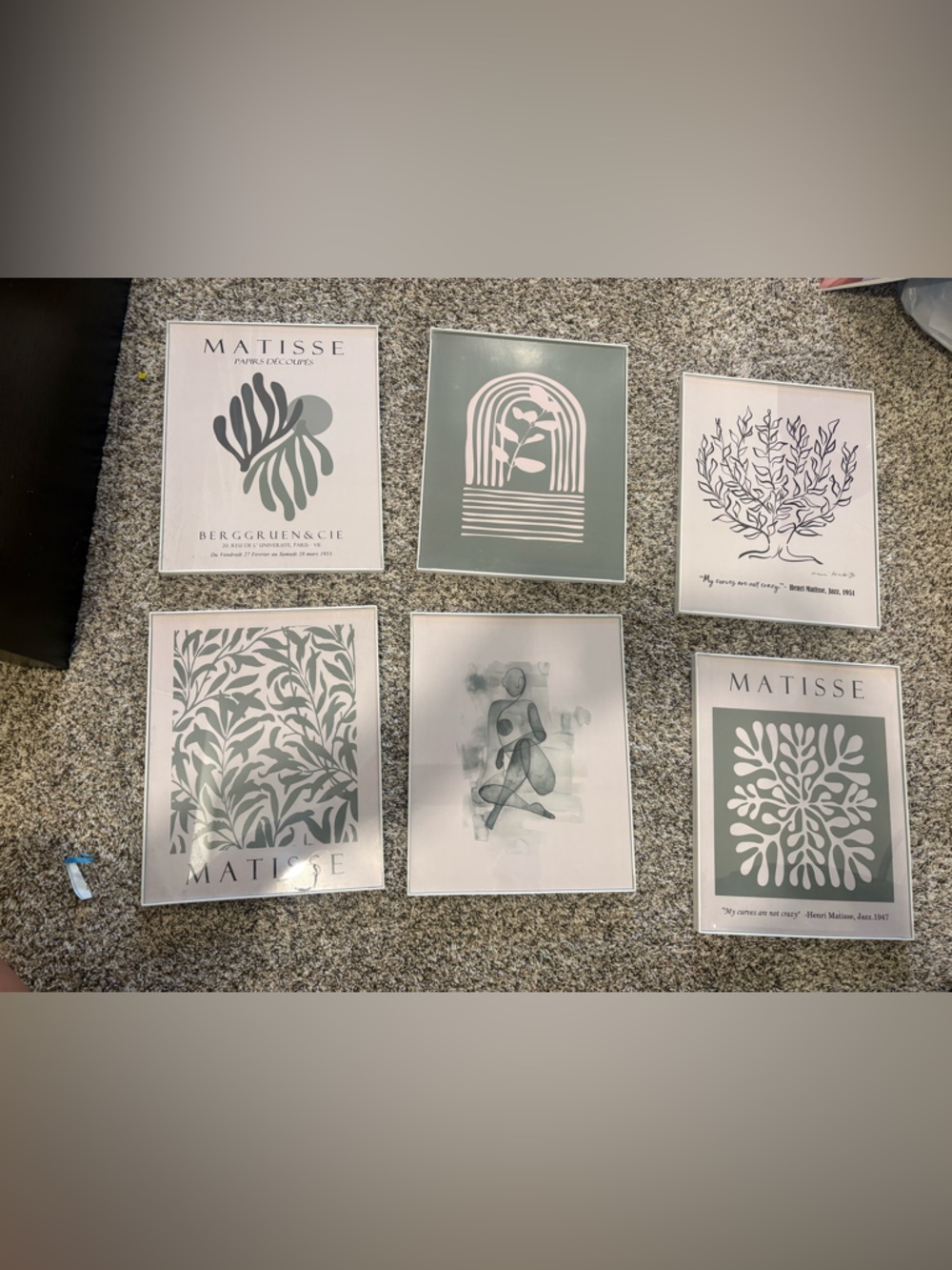 Matisse Botanical & Abstract Art Print Set - Sage Green & White